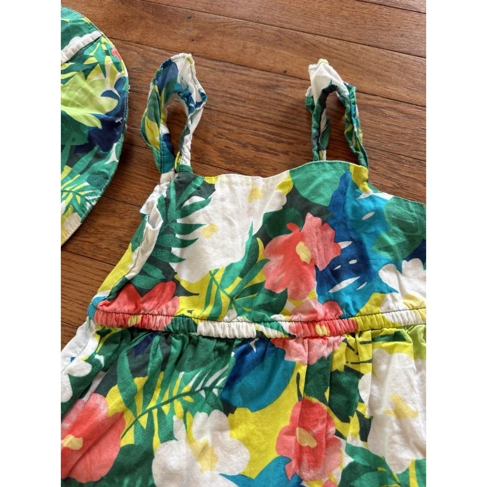 Gymboree Sunny Safari Tropical Midi Summer Sundress Sz 5 & Sunhat Sz M